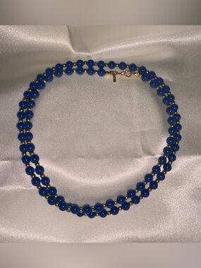 Monet Royal Blue Bead Necklace with Gold Accents